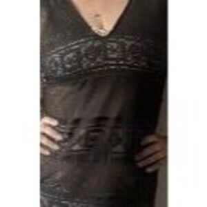 NWT Cover Up Beach Pool America & Beyond Black Mesh Crochet Maxi Dress Sz Small